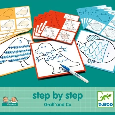 Afbeelding van Djeco tekenkaarten step by dieren graff&#039; and co