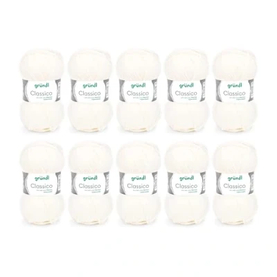 Afbeelding van Gründl Classico wol (Öko Tex gecertificeerd haakgaren 50% scheerwol (Merino Superwash) &amp; polyacryl, 50 g/120 m, naalddikte 3,5 4,5, 10 bollen à g) Bianco