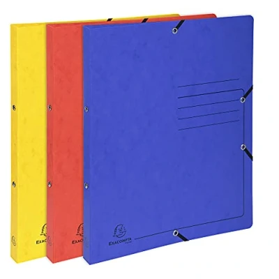 Afbeelding van Exacompta 542550E 1 verpakking met 5 ringmappen glanzend bedrukt elastieken 2 ringen rond 15 mm buitenafmetingen 32 x 25 cm formaat DIN A4 3 kleuren gesorteerd