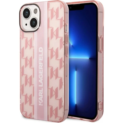 Afbeelding van Karl Lagerfeld Monogram Vertical Stripe Back Case geschikt voor Apple iPhone 14 Plus (6.7&quot;) Roze
