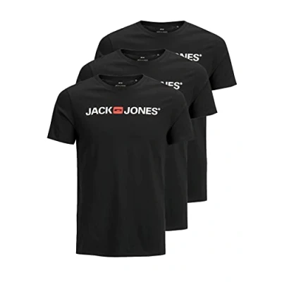 Afbeelding van Jack &amp; Jones Jjecorp Logo Tee Ss Crew Neck Noos T shirt voor heren, Set van 3 (3 x zwart)