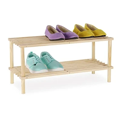 Afbeelding van Relaxdays schoenenrek hout 2 etages houten opbergrek voor schoenen open schoenenkast