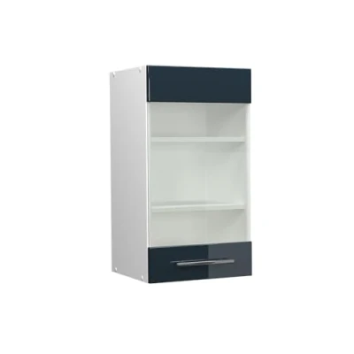 Afbeelding van Vicco Glazen keukenkast Fame Line, Donkerblauw hoogglans/Wit, 40 cm