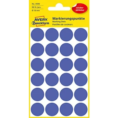 Afbeelding van Avery Etiket Zweckform 18mm rond blister 4 vel a 24 et. donkerblauw Non permanent