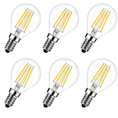 Afbeelding van LVWIT E14 LED lamp P45, druppelvorm, 6 W (vervangt 60 W), 2700 K warm wit, pak van 6, Filament Mini Globe, ultrahelder 806 lm, rustieke filamentstijl helder, niet dimbaar
