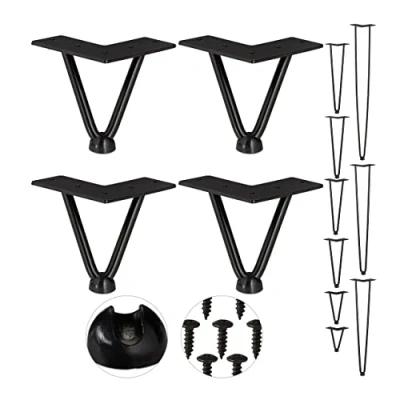 Afbeelding van Relaxdays hairpin poten tafelpoten metaal zwart meubelpoot set van 4 haarspeld 10 cm 2 stangen