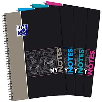 Afbeelding van Oxford MyNotes notitieboek, A4+, geruit, 5 mm, 160 pagina&#039;s, omslag, kaarten, willekeurige kleuren, 400156893 grijs/blauw/aqua/roze