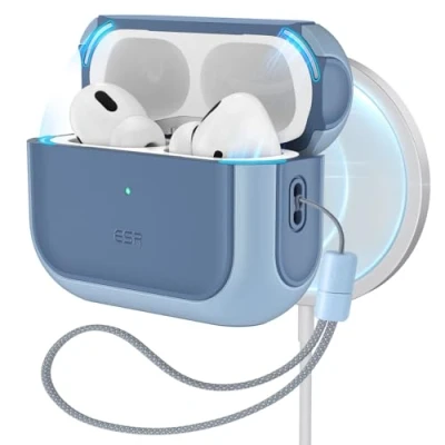 Afbeelding van ESR Beschermhoes voor AirPods Pro 2/1 met HaloLock, compatibel 2023/2022/2019 (USB C/Lightning kabel), MagSafe compatibel, hybride bescherming tegen vallen, blauw