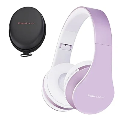 Afbeelding van PowerLocus P1 Bluetooth Koptelefoon Draadloos Over Ear Met Microfoon Inklapbaar incl. Hoes Wit/Paars