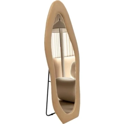 Afbeelding van SensaHome Gestoffeerde Staande Spiegel Shaped Passpiegel Suede Velvet 60x160 Taupe