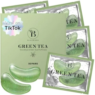 Afbeelding van BLOOMORA Lot de 30 paires coussinets pour les yeux au thé vert Avec niacinamide et à l&#039;acide hyaluronique éliminer cernes Patchs