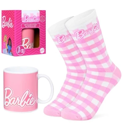 Afbeelding van Barbie Cadeauset met mok en sokken voor dames, kuitsokken keramische cadeaus vrouwen
