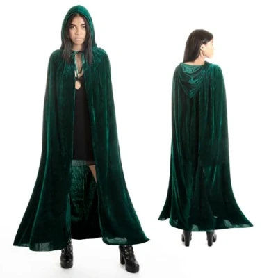 Afbeelding van Various Vampiercape met capuchon van fluweel voor carnaval en Halloween, uniseks (groen, 170 cm)