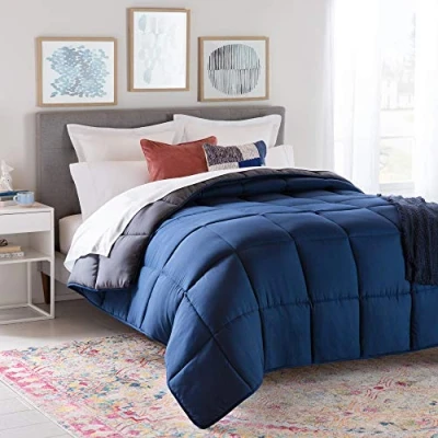 Afbeelding van Linenspa 4 seizoenen Dekbed in microvezel Ultra zacht, 155x220 cm, 1 persoons, overtrek Blauw marine/grijs grafiet