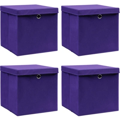 Afbeelding van Opbergboxen met deksels 4 st 32x32x32 cm stof paars