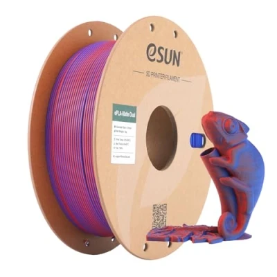 Afbeelding van eSUN mat dubbel gekleurd filament, PLA filament 1,75 mm, kleur zonder glans, matte textuur, 1 kg spoel (2,2 lbs) 3D printerfilament voor printers, rood/blauw