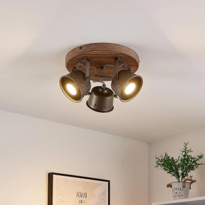 Afbeelding van Lindby plafondspot Rubinjo, Ø 31 cm, 3 lamps, hout
