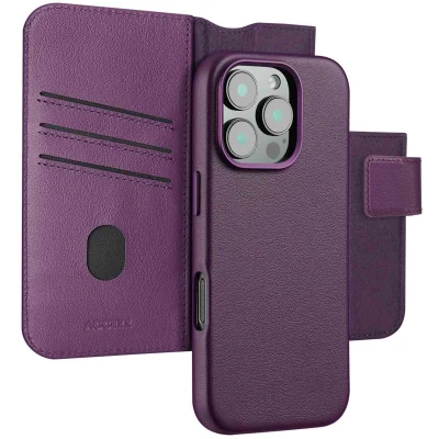 Afbeelding van Accezz Hoesje geschikt voor iPhone 16 Pro Max Leather Bookcase 2 in 1 MagSafe Heath Purple