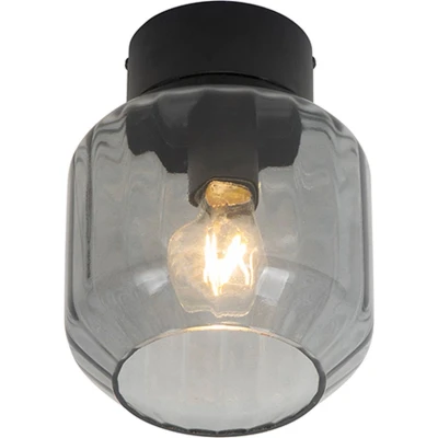 Afbeelding van QAZQA Moderne plafondlamp zwart met smoke glas Stiklo
