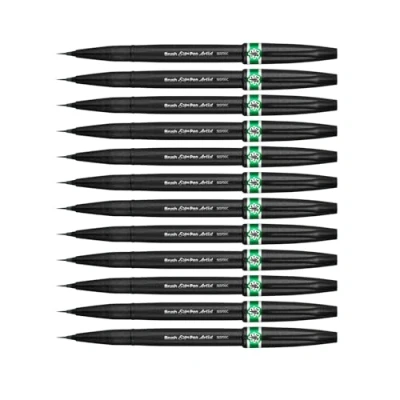 Afbeelding van Pentel Arts Brush Sign Pen Artist SESF30C DX, penseelstiften, extra fijne zachte punt, groen, 12 stuks