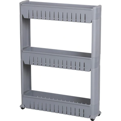 Afbeelding van Urban Living Keuken/badkamer trolley 3 lagen kunststof grijs met wielen L54 x B12 H71 cm