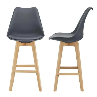 Afbeelding van Barkruk set van 2 kunstleer en beuken 105x48x58 cm grijs