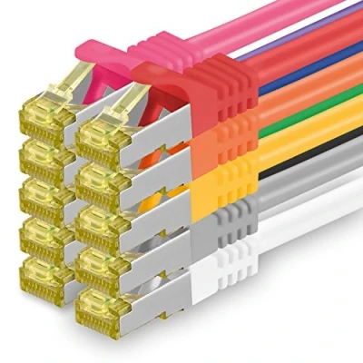 Afbeelding van 1aTTack.de Cat.7 netwerkkabel Cat7 ethernetkabel netwerk internet DSL modem router hub patchkabel LAN kabel ruwe 10 Gb/s (SFTP PIMF LSZH) set met Rj 45 stekker Cat.6a 0,25m Farben Stück