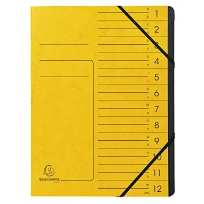 Afbeelding van Exacompta Ref. 541209E 1 Sorteermap met vaste rug en elastosluiting cover gedrukt in glanzend karton binnenin zwart gerecycleerd 12 vakken formaat 24,5x 32 cm A4 kleur geel