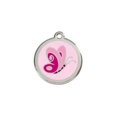 Afbeelding van Butterfly Pink roestvrijstalen hondenpenning small/klein dia. 2 cm RedDingo