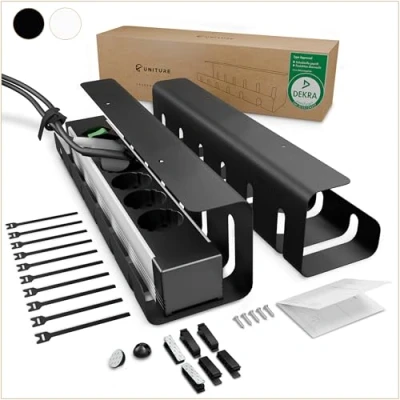 Afbeelding van UNITURE® Set van 2 kabelgoot, bureau, DEKRA gecertificeerd, nette kabelbeheer, kabelhouder bureau met eenvoudige montage, x 40 cm, kabelgeleiding voor kantoor, thuiskantoor, zwart