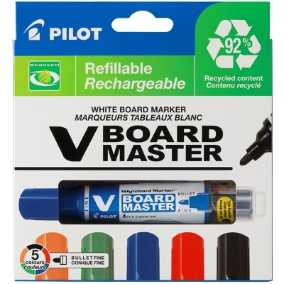Afbeelding van Pilot V Board Master markeerstift 5 stuk(s) Zwart, Blauw, Groen, Oranje, Rood Beitelvormige punt