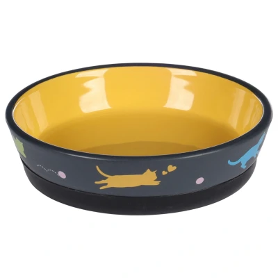 Afbeelding van Flamingo Keramische Voer/Waterbak Rani Geel Kattenvoerbak 14.5x3.5 cm