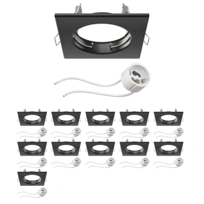 Afbeelding van ledscom.de 12 stuks inbouwframe voor plafond RIR mat zwart vierkant (LED/halogeen/GU10/MR16/PAR16/50mm) incl. GU10 fitting
