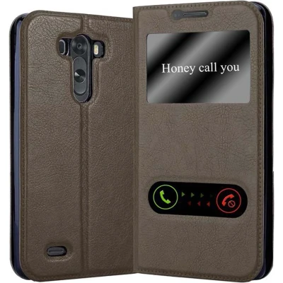 Afbeelding van Cadorabo Hoesje geschikt voor LG G3 in STEEN BRUIN Beschermhoes met magnetische sluiting, standfunctie en 2 kijkvensters Book Case Cover Etui