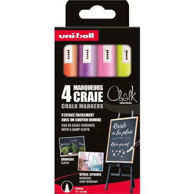 Afbeelding van Uni ball krijtmarker, ronde punt 1,8 2,5 mm, etui van 4 stuks, assor