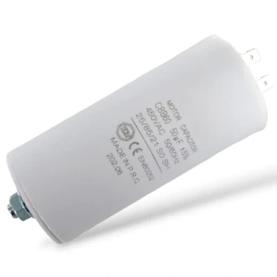 Afbeelding van DL pro Motorcondensator 50 µF 450 V Ø x 105 mm universeel met 6,3 AMP aansluitingen en bevestigingsschroeven M8 CBB60 startcondensator voor apparaten