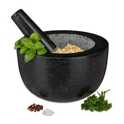Afbeelding van Relaxdays vijzel met stamper graniet kruidenstamper mortier kruiden vermalen 750ml