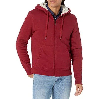 Image de Amazon Essentials Sweat Shirt à Capuche, Fermeture Éclair Intégrale, en Molleton, Doublure Sherpa Men&#039;s, Rouge, M