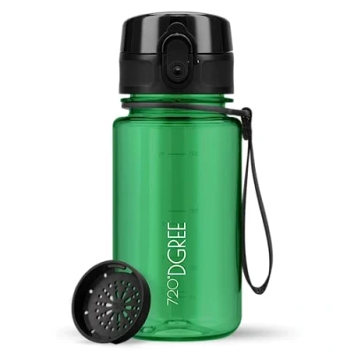 Afbeelding van uberBottle CrystalClear kinderdrinkfles + zeef 350 ml BPA vrij, lekvrij voor school, kleuterschool, meisjes en jongens vanaf 3 jaar kleine waterfles licht, onbreekbaar