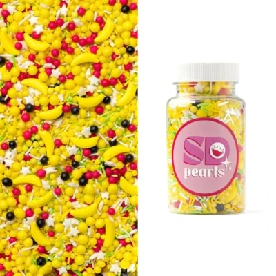 Afbeelding van SD Pearls Boules de sucre colorées pour anniversaire d&#039;enfant, fête prénatale, fêtes à thème et cupcakes, décoration gâteau comestible gâteaux, muffins desserts (mélange « Banana Party