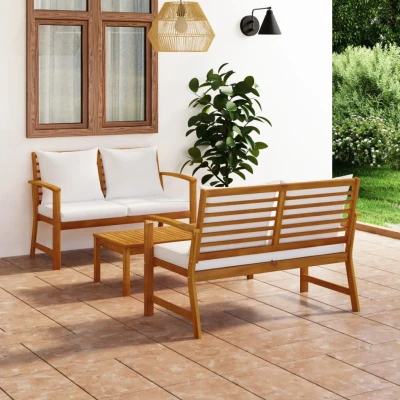 Afbeelding van 3 delige Loungeset met kussens massief acaciahout