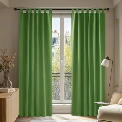 Afbeelding van Deconovo thermische verduisteringsgordijnen voor de woonkamer, modern design, 140 x 200 cm, grasgroen, raam keuken, 2 stuks
