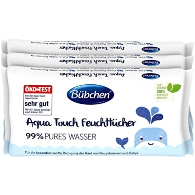 Afbeelding van Bübchen Aqua Touch Vochtige doekjes voor pasgeborenen en baby&#039;s met 99% zuiver water, 3 pack (3 x 48 stuks)