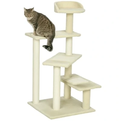 Afbeelding van PawHut Krabpaal kattenkrabpaal met sisalpalen kattenboom beige D30 045