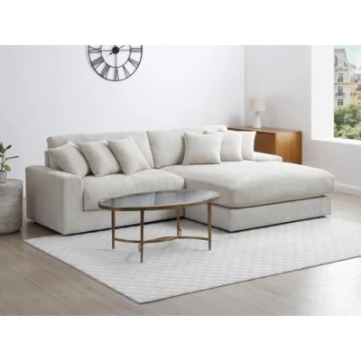 Afbeelding van Vente unique Omkeerbare hoekbank van beige stof SIMUZA L 266 cm x H 84 D 166
