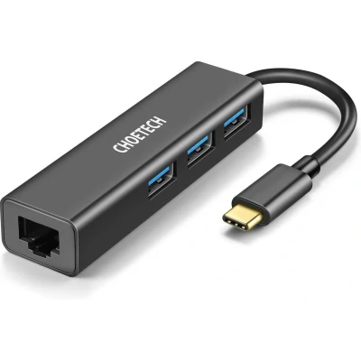 Afbeelding van Choetech USB C hub met 3x USB3.0 poorten en RJ45 Gigabit Ethernet poort