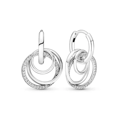 Afbeelding van Pandora Moments 925 Sterling Silver Family Always Encircled Hoop Earrings 291156C01