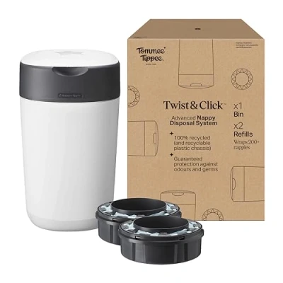 Afbeelding van Tommee Tippee Twist &amp; Click Advanced Nappy Bin Pack exclusief met 2 navulcassettes, gegarandeerd tegen geuren en ziektekiemen, grote capaciteit