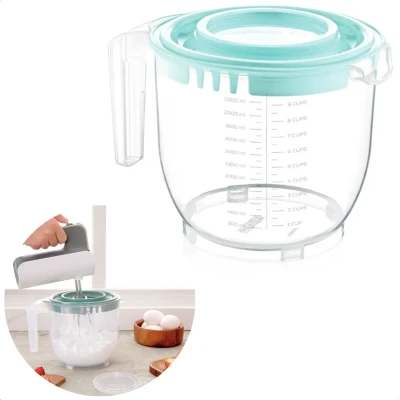Afbeelding van Cheqo® Maatbeker 2200 ml Maat Beker Maatkan Keukenaccessoire Mint/Transparant Met Deksel