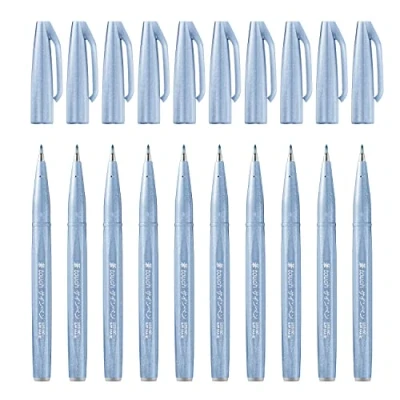 Afbeelding van Pentel Arts Brush Sign Pen SES15C S3X Penseelstift, blauwgrijs, 10 stuks